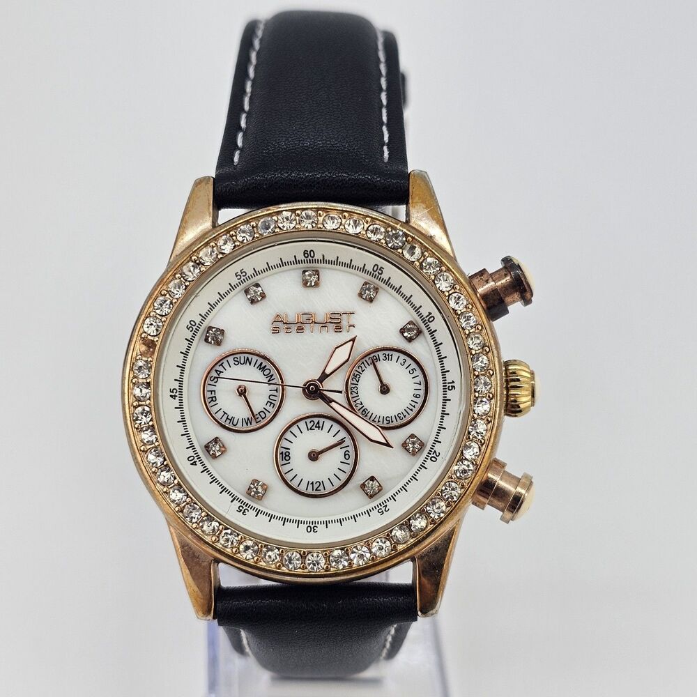 August Steiner Women's Watch 38MM White Dial  New Leather Bands‎ Battery READ